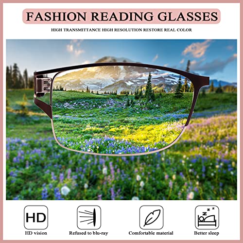 3 Pack Reading Glasses for Women, Fashion Blue light Blocking Metal Frame Reading, Lightweight Spring Hinge Readers (3 Mic C1, 0.00, multiplier_x)