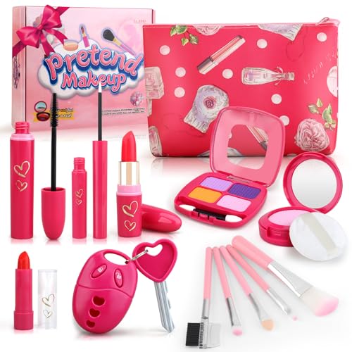 Toddler Girl Toys, Pretend Makeup Kit for Girls, Kids Play Makeup Set for Kids 3-5 4-6, Toddler Makeup Kit with Fake Makeup Set, Car Key & Make up Toy for Age 3 4 5 Year Old Girl Gifts