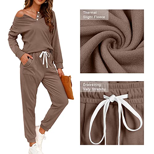 WIHOLL Outfits for Women 2 Piece Sets Elegant Casual Jogging Suits Sweatpants Dark Grey M