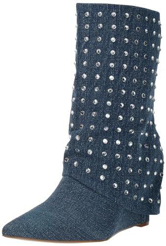 YOKI HARZEN-07 Women's Fold Over Boot With Stones, Denim, 6 M US