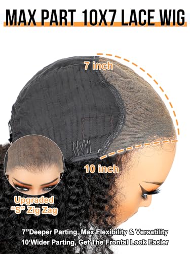 Domiso Glueless10x7 M-Cap Max Part HD Lace Pre Cut Afro Kinky Curly Wig Human Hair Knots Bleached Glueless Wigs Human Hair Pre Plucked Pre Cut Lace Wig Glueless Wigs Big Fluffy Curl 16 Inch