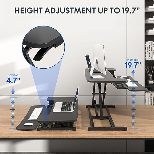 FLEXISPOT 28'' Black Height Adjustable Standing Desk Converter Sit-to-Stand Desk Riser with Wide Keyboard Tray Workstation for Home and Office