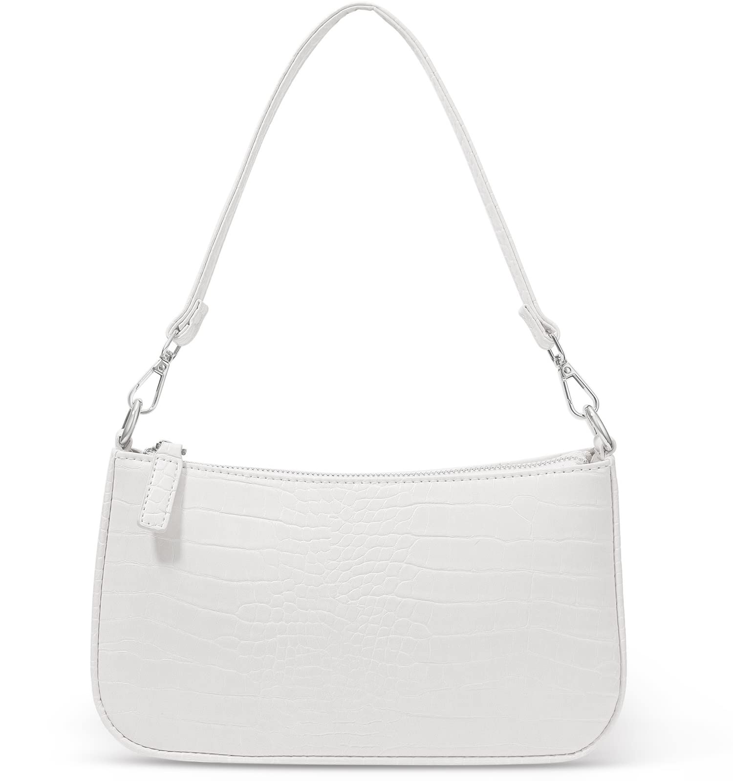 NIUEIMEE ZHOU Small Shoulder bag with 2 Removable Straps Cross Body Clutch Purse Handbag for Women (White With Croc Pattern)