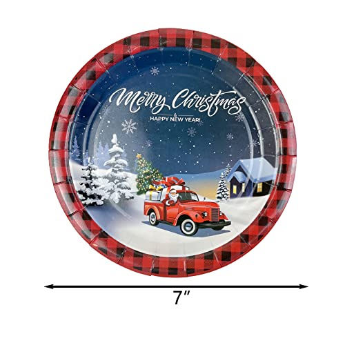 CIEOVO 48 Pack Disposable Plates Christmas Red and Black Plaid Party Dinner Dessert Plates for Christmas Birthday New Year Birthday Baby Shower Party Supplies