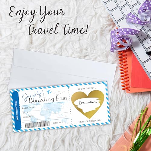 Surprise Boarding Pass Gift Ticket, DIY Scratch Off Travel Ticket Set With Envelope, Surprise Reveal Ticket Gift For Valentine's Day, Holidays, Birthday, Wedding, Anniversary - A49