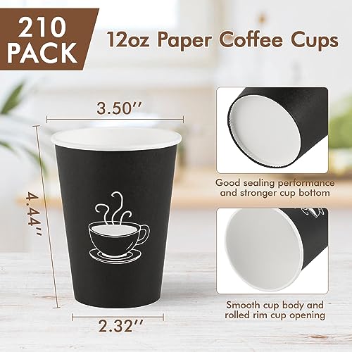 TV TOPVALUE 12 oz 210 Pack Paper Coffee Cups, Disposable Coffee Cups, Hot Drinking Cups for Coffee,Water,Tea, Black Coffee Paper Cups for Cafes, Offices and Events