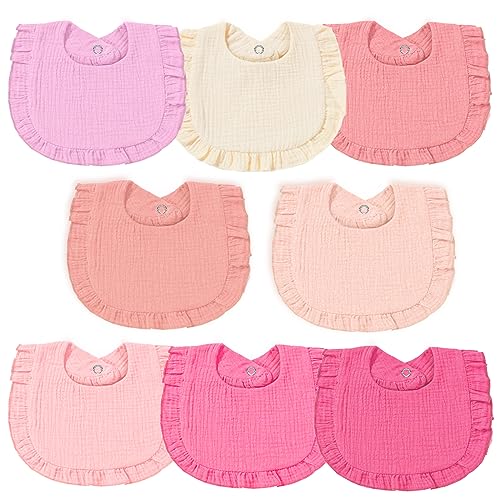 duludulu Baby Muslin Bibs, Bandana Drool Baby Bibs for Girls, Adjustable 100% Cotton Soft Baby Bibs for Drooling and Teething Organic Solid Colors Lap-Shoulder Bibs