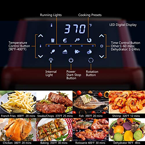COSTWAY 8-in-1 Air Fryer Toaster Oven, Multifunctional Programmable 19QT Cooking Oven with 10 Accessories, Rotisserie, 8 Pre-set Recipe, LED Digital Touchscreen, Viewing Window, 1800W