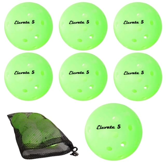 Elevate 5 - Glow in The Dark Pickleball Balls, 6-Pack Pickleball Set of Pickleballs, Glow, 40 Hole Outdoor Pickleballs, Mesh Pickleball Bag Included, Pickle Balls