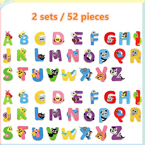 MISDONR Iron On Letter Patches, 2 Sets (52 Pieces) A-Z Cute Embroidery Alphabet Patches for Kids Clothing Backpacks