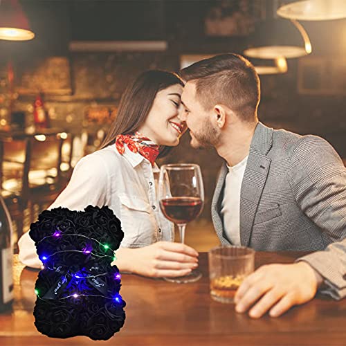 Lgv Flower Rose Bear,Romantic Gift for Valentine's Mother's Day, Christmas, Birthday,Girl Friend Her Mom Female Wife with Artificial Heart-Shaped Diamonds Black