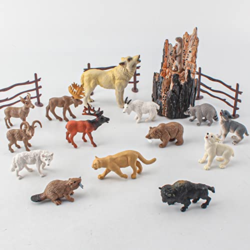 GUFOPONAS North American Animals Set Mini Wild Animals Figurines Set Plastic Wolf Figure Moose Figure Toy Gift for Kid Toddlers Raccoon Animals Cake Topper
