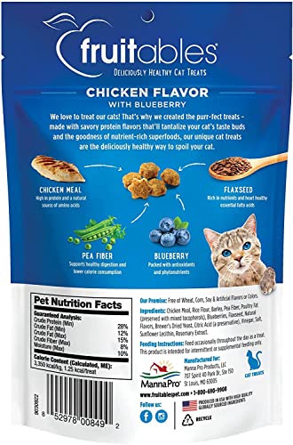 Fruitables Cat Treats – Crunchy Treats For Cats – Healthy Low Calorie Treats Packed with Protein – Free of Wheat, Corn and Soy – Made with Real Chicken with Blueberry – 2.5 Ounces