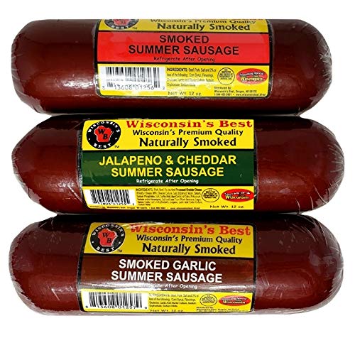 Wisconsin's Best & Wisconsin Cheese Company - Gourmet Variety 100% Wisconsin Cheese & Original, Garlic & Jalapeno Cheddar Summer Sausage Sampler Gift Box