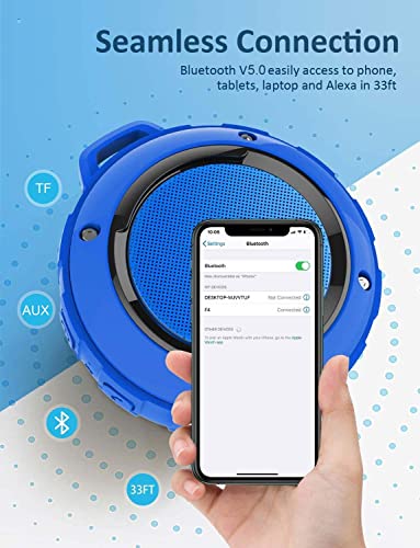 Kunodi Bluetooth Shower Speaker with IPX7 Waterproof, Crisp Clear Sound, True Wireless Stereo, Clip Portable for Pool Beach Boat Kayak Float Golf