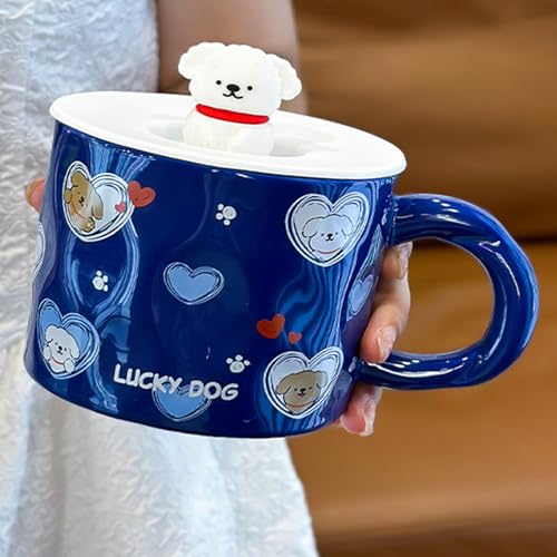 Disoza Dog Mug with Lid Cat Mug 420ML Coffee Mug Gift Dog Ceramic Teacup with Spoon & Coaster Tea Coffee Christmas Mug Birthday Gift for Woman Girlfriend