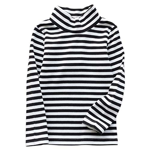 JWWN Baby Boys Girls Thermal Tops Kids Winter Undershirt Stripe Turtleneck Fleece Baselayer Long Sleeve T Shirts,(Black,12Months)