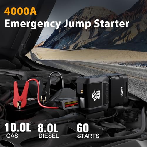 Q13 4000A Portable Car Jump Starter with Air Compressor 150PSI, Jump Start Battery Pack(10.0L Gas/8.0L Diesel), 12V Jump Box with 3 Modes Flashlight & Jumper Cable, Large LCD Display Power Bank