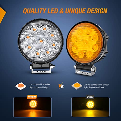 Nilight Led Light Bar 2PCS 4.5" 27W Amber LED Light Pods Round Spot Light Pod Off Road Fog Driving Roof Bar Bumper for SUV Truck with 16AWG Wiring Harness Kit-2 Leads, 2 Years Warranty