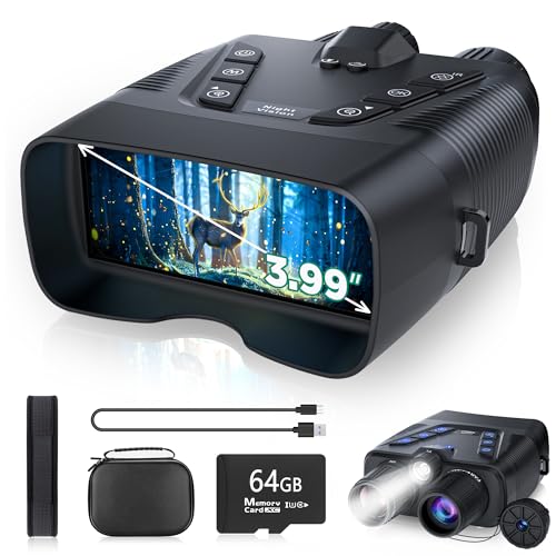 Night Vision Goggles, 58MP Full-Color 4K Night Vision Binoculars with 10000mAh Rechargeable Battery, 64GB Card, 3.99" Screen and 1968FT Viewing Range for Camping Hunting & Security