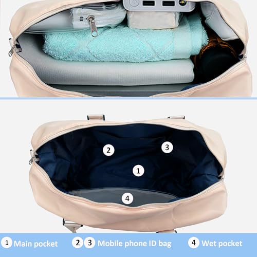 Travel Weekender Overnight Bags for Women With Wet Pocket Sport Gym Tote Duffle Bag Carry on Waterproof (Beige)
