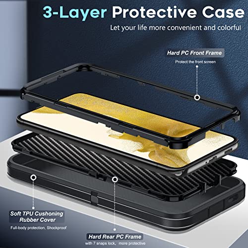 LeYi for Samsung Galaxy S22 Case: [Not Fit S22 Ultra/Plus/+] with 2 PCS Screen Protector, Heavy Duty 3 in 1 Samsung S22 Cover, Military Grade Shockproof Phone Funda fara Galaxy S 22 6.1" (Black)