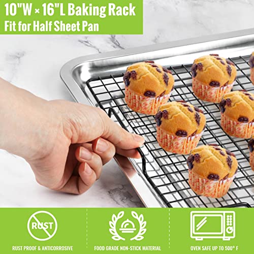 HULISEN Cooling Rack 2 Pack - 16" x 10", Nonstick Baking Rack with Handle fits Half Sheet Pan, Cookie Cooling Racks for Baking and Cooking, Wire Smoker Racks for Grilling, Oven Safe