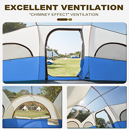 GoHimal 8 Person Tent for Camping, Waterproof Windproof Family Tent with Rainfly, Divided Curtain Design for Privacy Space, Portable with Carry Bag