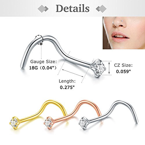 D.Bella Gold Nose Hoop, 18G Gold Nose Ring Clear Nose Studs Body Jewelry Piercing Nose Ring Hoop