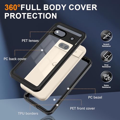 ANTSHARE for Google Pixel 8A Case, Pixel 8A Case Waterproof with Built-in Screen Protector, Full Body Sealed, Heavy Duty Shockproof Dustproof Snowproof Clear Phone Case for Pixel 8A - Black