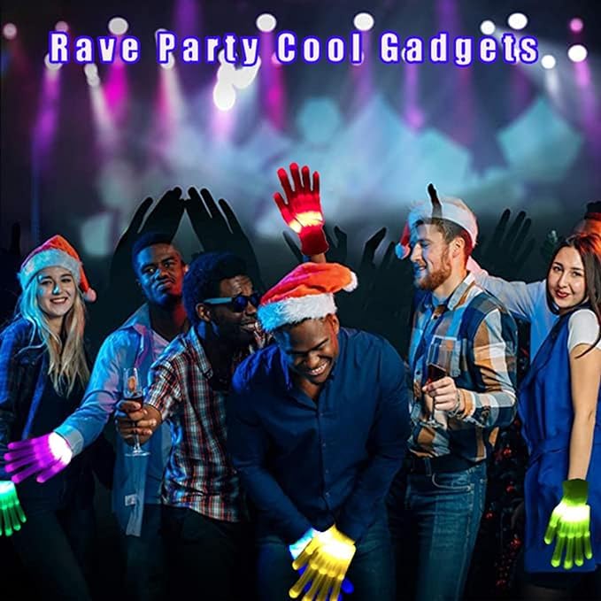 COTRUERE 12 Color Led Light up Gloves Cool Finger Flashing Toys Rave Party Favor Gifts for Boys Girls Halloween Christmas Easter Basket Birthday Parties for Kids Teens Adults（1 Pair）