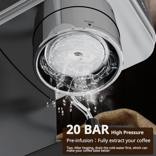 Larinest Espresso Machine 19 Bar, Professional Espresso Maker with Milk Frother Steam, Espresso Coffee Machine with 40oz Removable Water Tank, Cappuccino and Latte Machine for Household,CM02