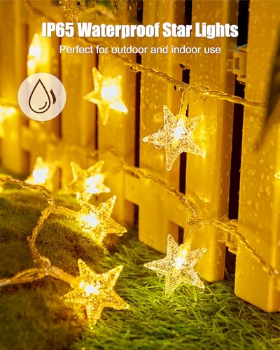 Minetom Star String Lights Battery Operated - 17 ft 50 LED Star Fairy String Lights with Timer, Waterproof for Indoor Bedroom Tent Loft Bed Patio Party Wedding Decor, Warm White