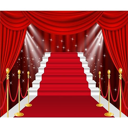 YongFoto Red Carpet Backdrop 12x10ft Film Stars Red Curtain Stage Spotlight Photography Background Show Prom Party Carnival Party Banner Decor Portraits Photoshoot Wallpaper Photo Studio Props