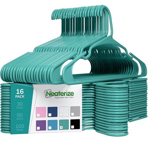 Clothes Hangers Plastic 16 Pack for Adults - Plastic Hangers, The Perfect Coat Hanger and General Space Saving Clothes Hangers for Closet - Percheros Ganchos para Colgar Ropa Hangars - Aqua Hangers
