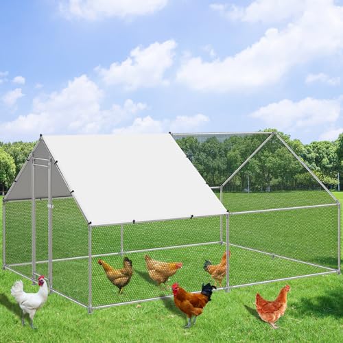 NUGRIART Large Metal Chicken Coop Walk-in Poultry Cage Hen Duck Run House with Waterproof & Anti-UV Cover Galvanized Rabbits Habitat Spire Shaped Cage for Outdoor Yard Farm Use