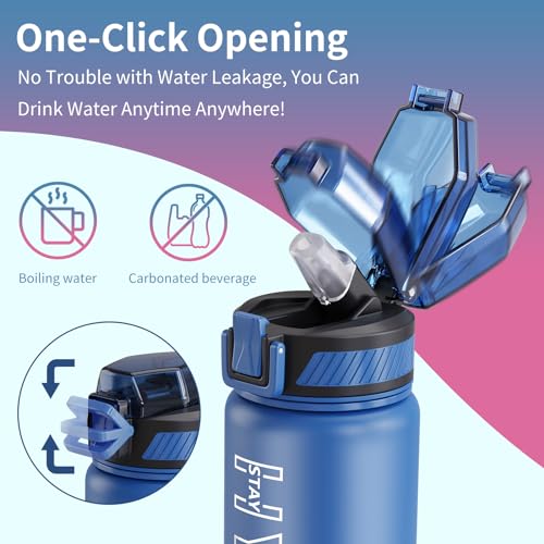 QLUR Water Bottle with Straw, 27oz Motivational Water Bottles with Time Marker to Drink, Tritan BPA Free, 800ml Sports Water Bottle with Carry Strap LeakProof for School Fitness Outdoor (1Pack)