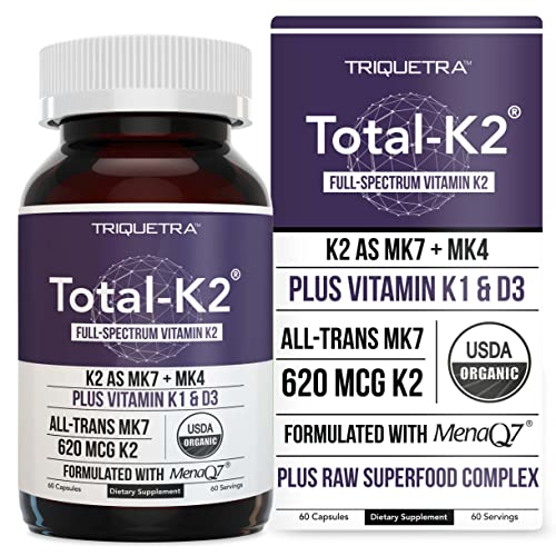 Total K2® | Vitamin K2 as MK7 & MK4 | Plus K1 & Vitamin D3 Cofactor - 620 mcg K2 per Serving - All-Trans MK7 from MenaQ7® - Full-Spectrum Vitamin K - Vegan, Organic Certified (60 Capsules)