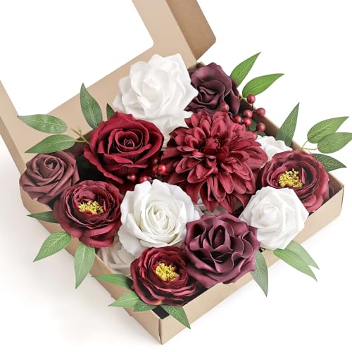 MISSPIN Fall Artificial Flowers Combo Box Set Fake Flowers for DIY Wedding Bridal Bouquets Faux Roses Floral Arrangements with Stems for Party Table Centerpieces Autumn Home Indoor Outdoor Decoration