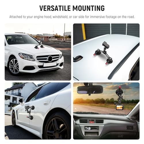 NEEWER Dual Suction Cup Car Mount Kit with 360° Ball Head Magic Arm, Quick Release Air Pump Vacuum Camera Mount with Phone Holder & Action Camera Adapter Compatible with GoPro Insta360 DJI OSMO, CA066