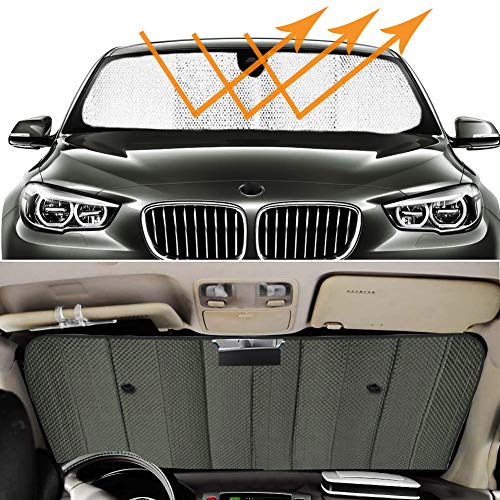 Big Ant Windshield Sun Shade UV Rays Sun Visor Shade,Auto Front Windshield Sunshade Car Folded Sun Shield Shade,Keeps Vehicle Cool - Black (55" x 27.5")