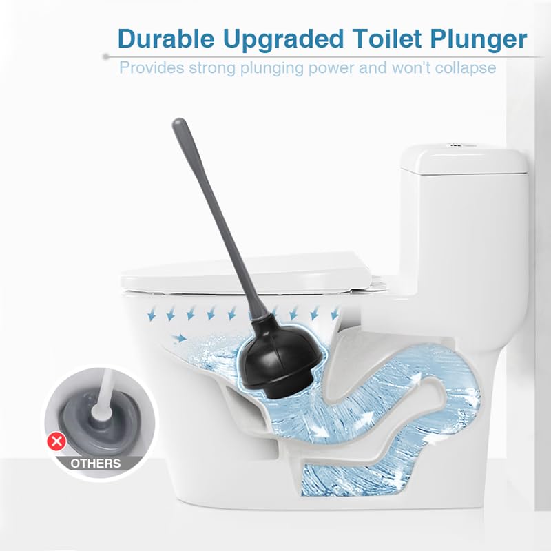 Toilet Plunger and Bowl Brush Set - Complete Bathroom Cleaning Combo for Effective Toilet Maintenance - Durable Tools for Unclogging and Scrubbing Toilets (White)