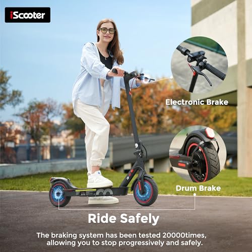 iScooter Electric Scooter, 12 Miles Long Range, 15.6 Mph Top Speed, Commuting Electric Scooter with Cuise Control, Double Braking Systems E Scooter for Adults and Teens - i8