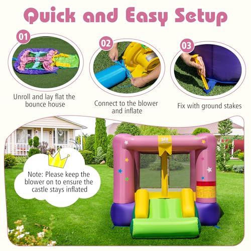 BOUNTECH Inflatable Bounce House, Bouncy House for Kids 3-12 Indoor Outdoor w/480W Blower, Jumping Area, Slide, Basketball Game, Mini Bounce House for Toddler Boys Girls Birthday Party Backyard Gifts