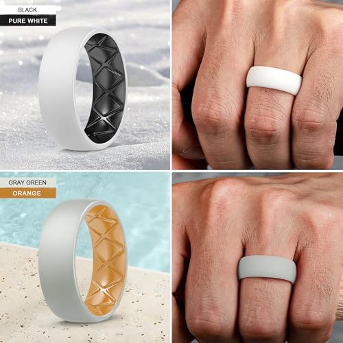 Egnaro Silicone Ring Men 1/4/6/7 Multipack of Breathable Mens Silicone Rubber Wedding Rings Bands with Air Flow Grooves