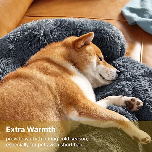 Codi Dog Bed for Couch - Calming Dog Beds for Medium Dogs, Fluffy Plush Bed for Furniture Protector, Anti Anxiety Dog Bed with Removable Washable Cover for Dogs and Cats, Ash Grey, 35x31x5 inches