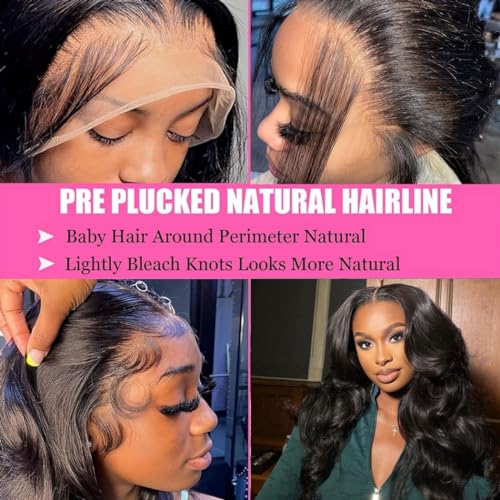 220 Density Lace Front Wigs Human Hair 13x6 Body Wave Lace Front Wigs Human Hair Pre Plucked HD Frontal Wigs for Black Women Glueless Wigs Human Hair Natural Hairline 20 Inch