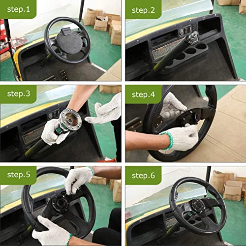 MOTAFAR Universal Racing/Golf Cart Steering Wheel, 13.8" 6 Bolts Wood Grain Racing Steering Wheel Classic Nostalgia Style with Horn Button Vintage(Frosted Silver)