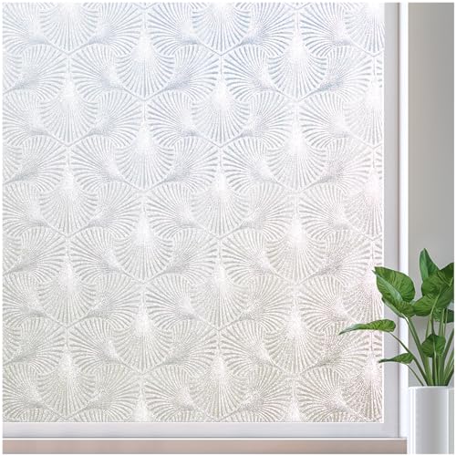 Windimiley Privacy Window Film Frosted Glass Window Cling Bathroom Peel and Stick Sun Blocking Decorative Ginkgo Opaque Door Window Tint for Home,11.8x78.7in