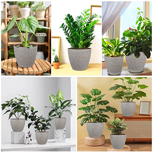 Vanavazon Plant Pots 9/8/7 Inch Set of 3 Flower Pots Indoor Outdoor Plastic Planters with Drainage Hole and Tray (Speckled Beige)